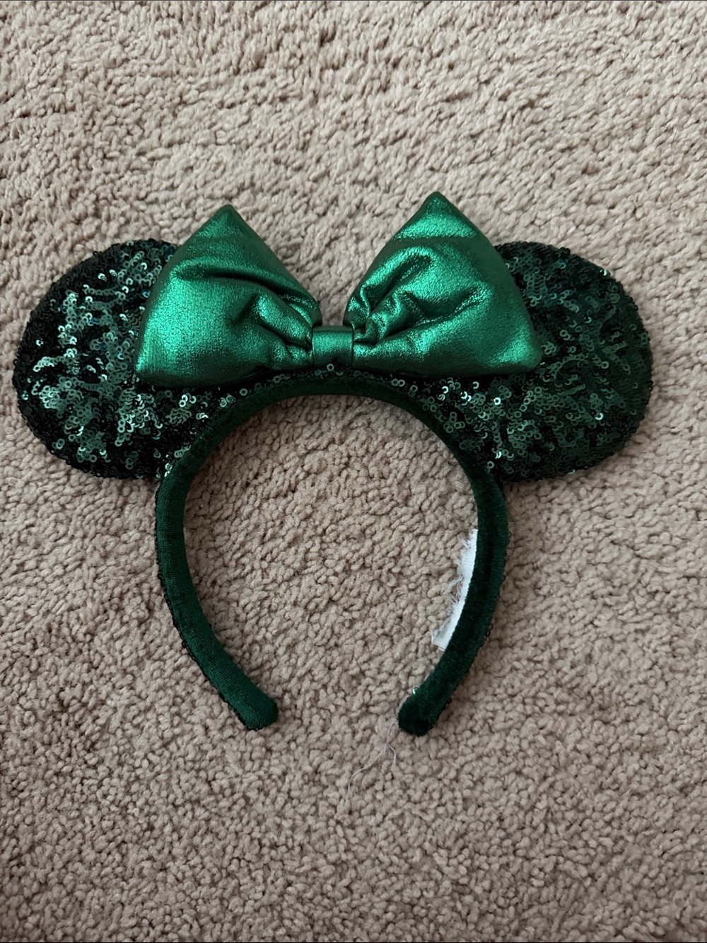 Disney Parks Dark Green Sequin Minnie Ear Headband with Bow